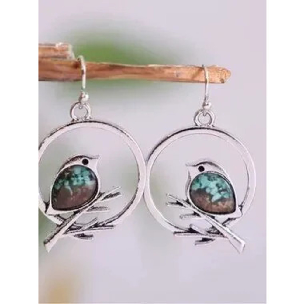 Vintage Silver Bird Earrings with Turquoise Accents - Picture 5 of 5